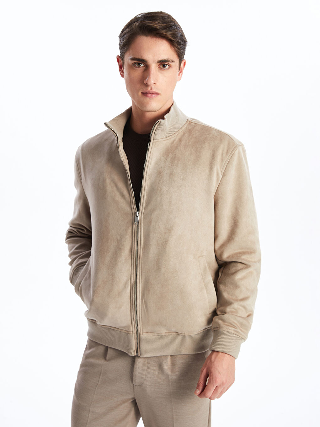 Standard Fit Standing Collar Suede Men's Coat -S51577Z8-JEJ