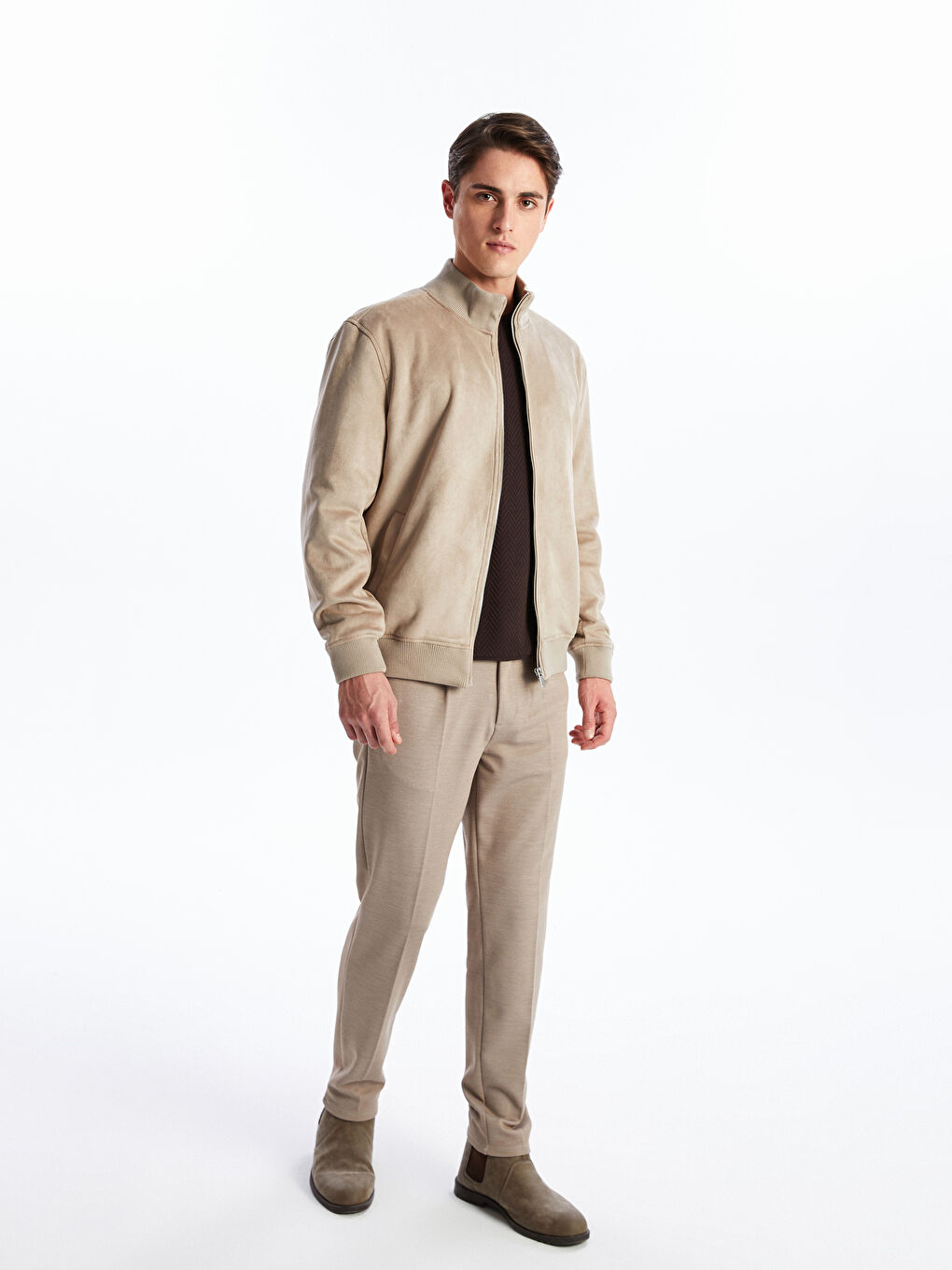 Standard Fit Standing Collar Suede Men's Coat -S51577Z8-JEJ