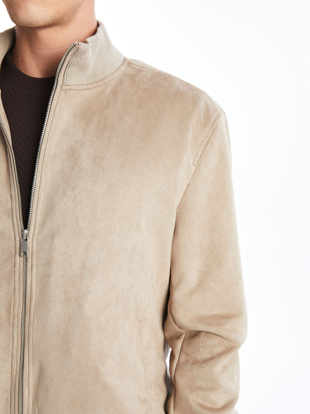 Standard Fit Standing Collar Suede Men's Coat -S51577Z8-JEJ