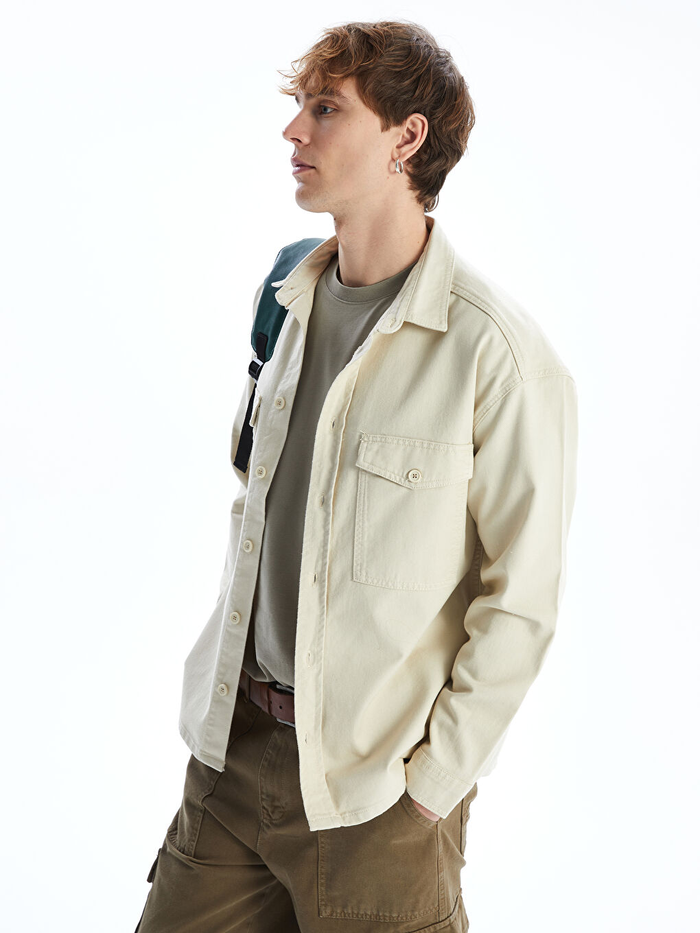 Relaxed Fit Long Sleeve Twill Men's Shirt Jacket -S51588Z8-FWZ