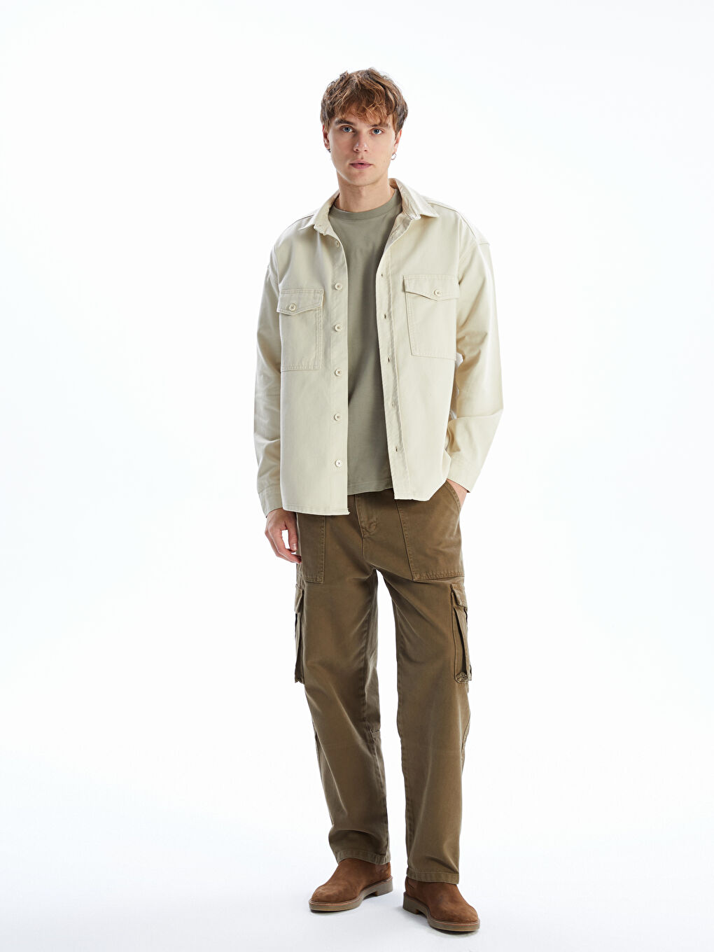 Relaxed Fit Long Sleeve Twill Men's Shirt Jacket -S51588Z8-FWZ
