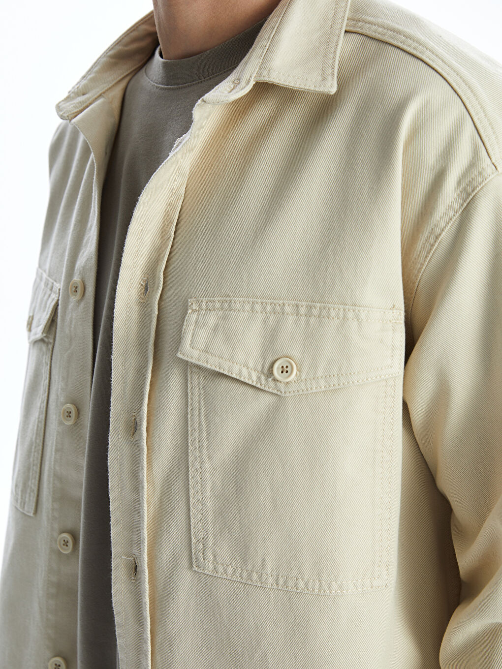 Relaxed Fit Long Sleeve Twill Men's Shirt Jacket -S51588Z8-FWZ