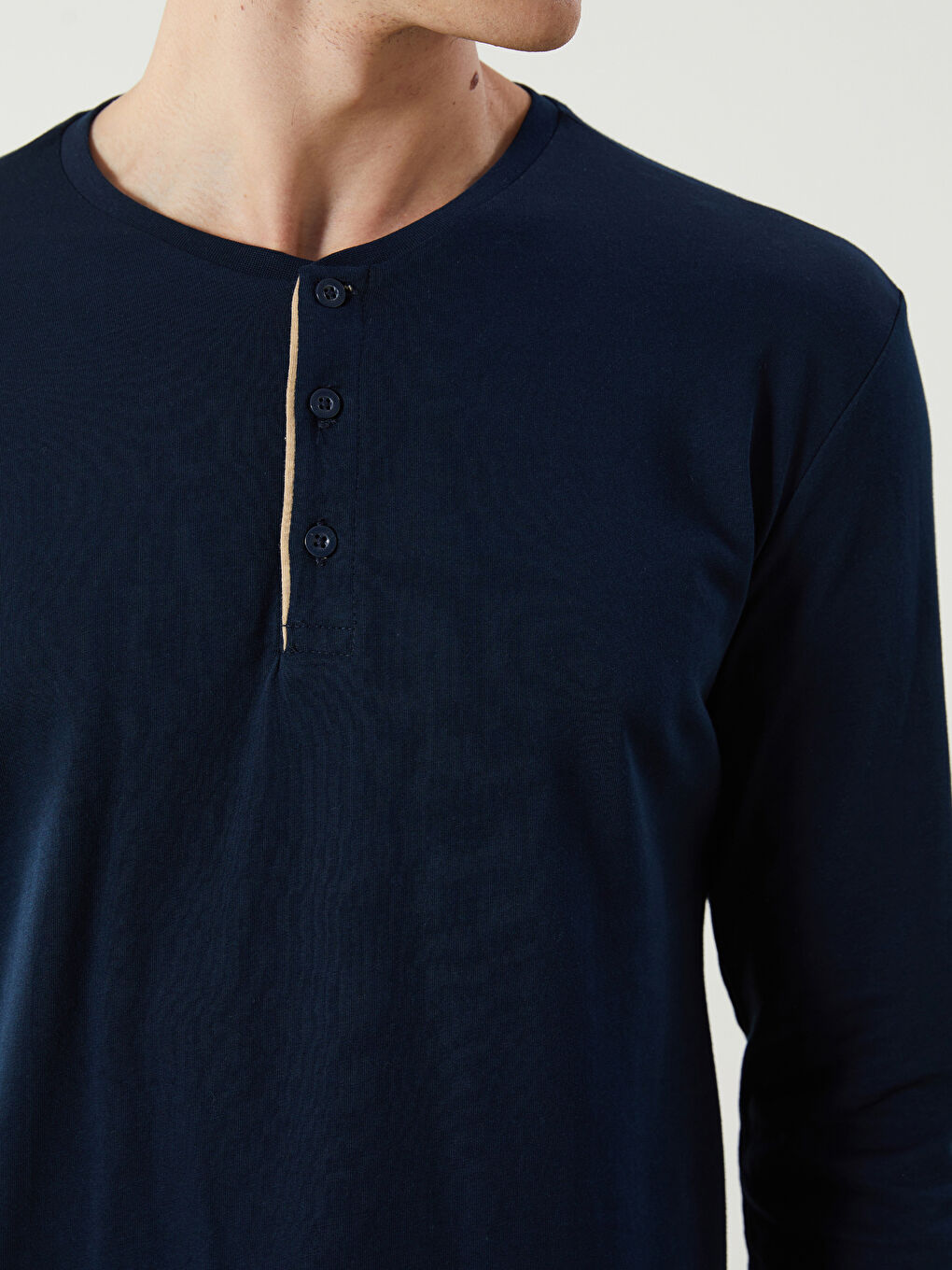 Lacivert Bisiklet Yaka Uzun Kollu Erkek Pijama Üst-2