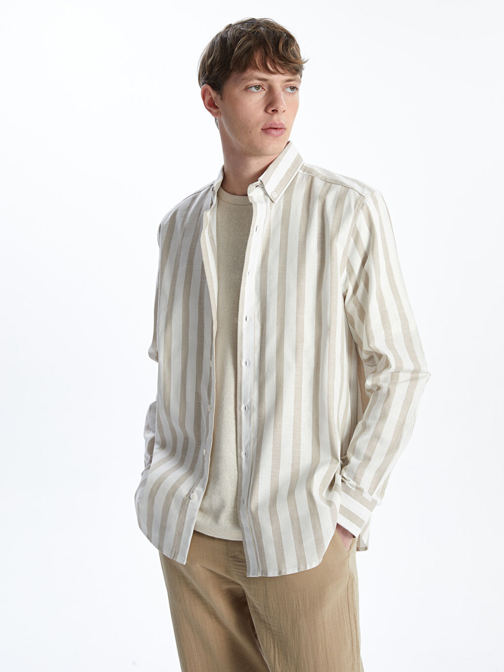 Shirt Collar Striped Men's Shirt Jacket