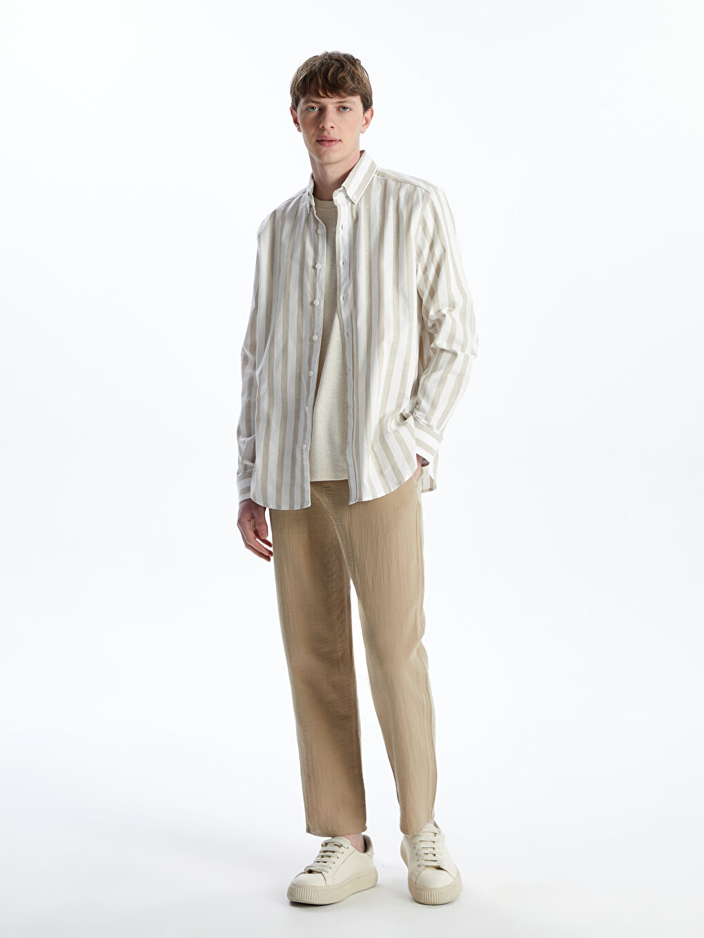 Shirt Collar Striped Men's Shirt Jacket-1