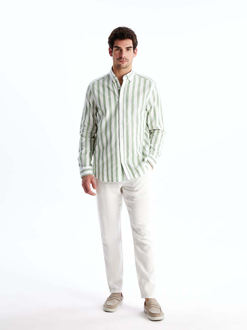 Veste Chemise à Rayures pour Hommes avec Col de Chemise-1