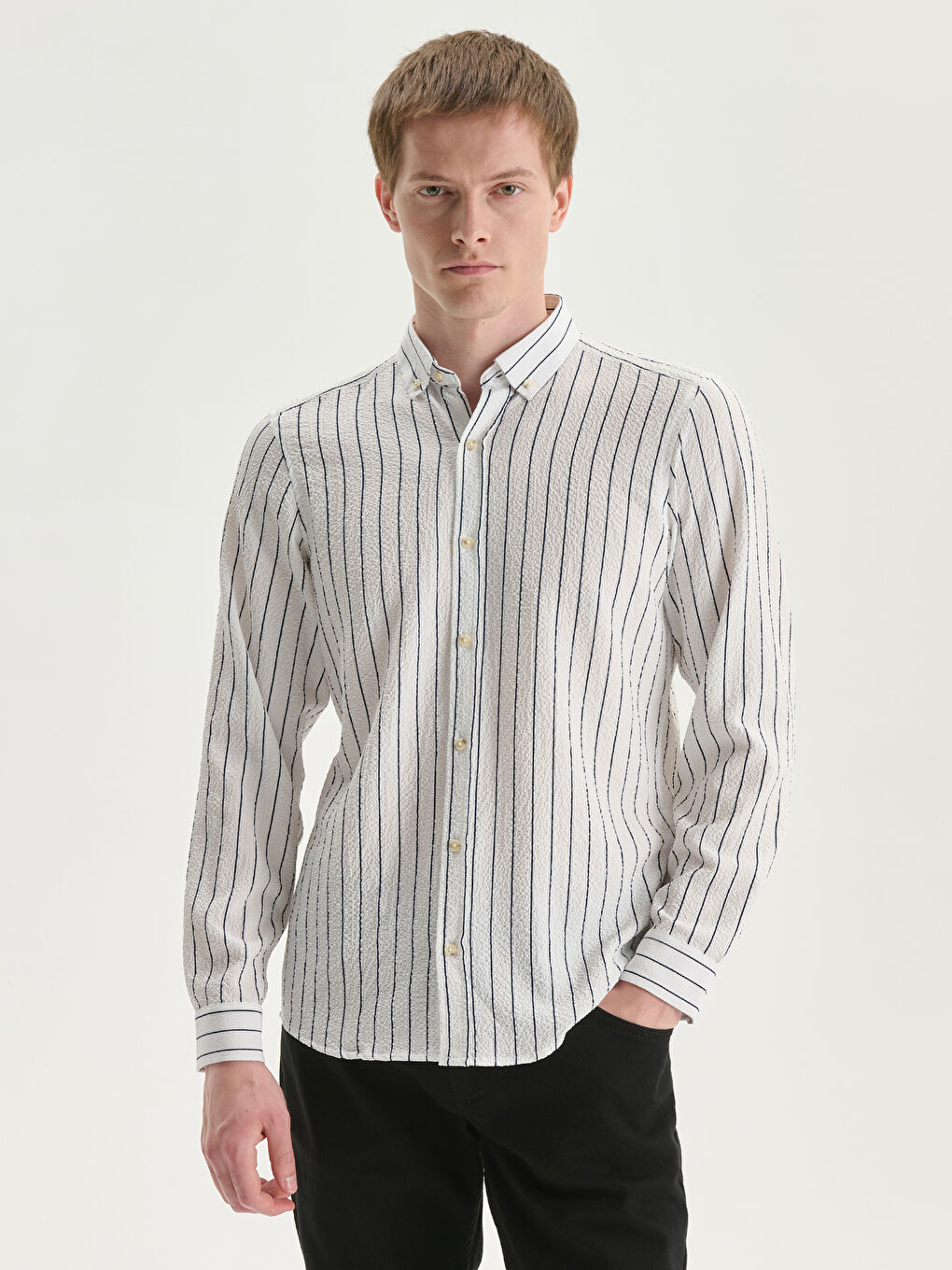 Slim Fit Long Sleeve Striped Men's Shirt -S51648Z8-LJX