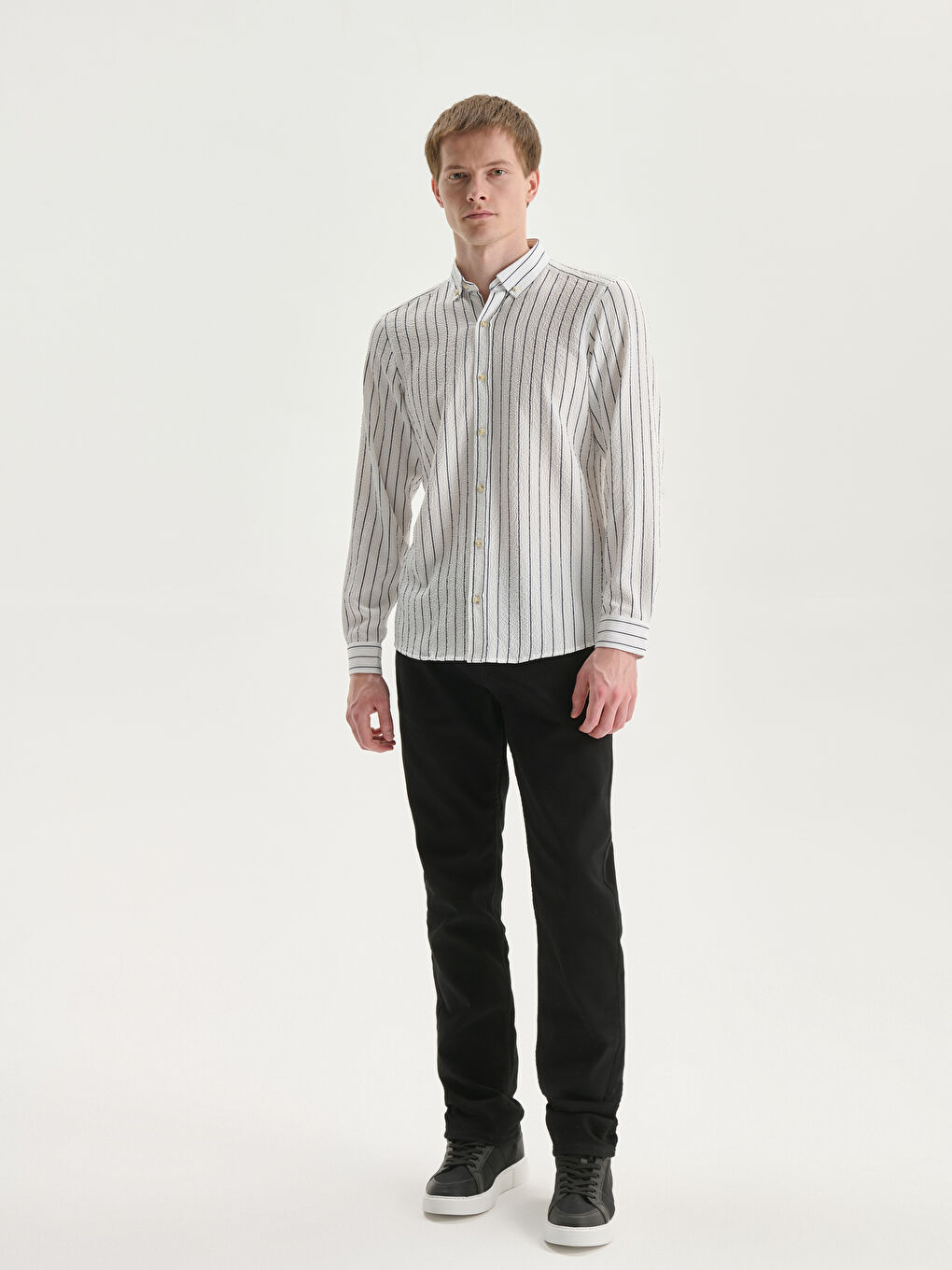 Slim Fit Long Sleeve Striped Men's Shirt -S51648Z8-LJX