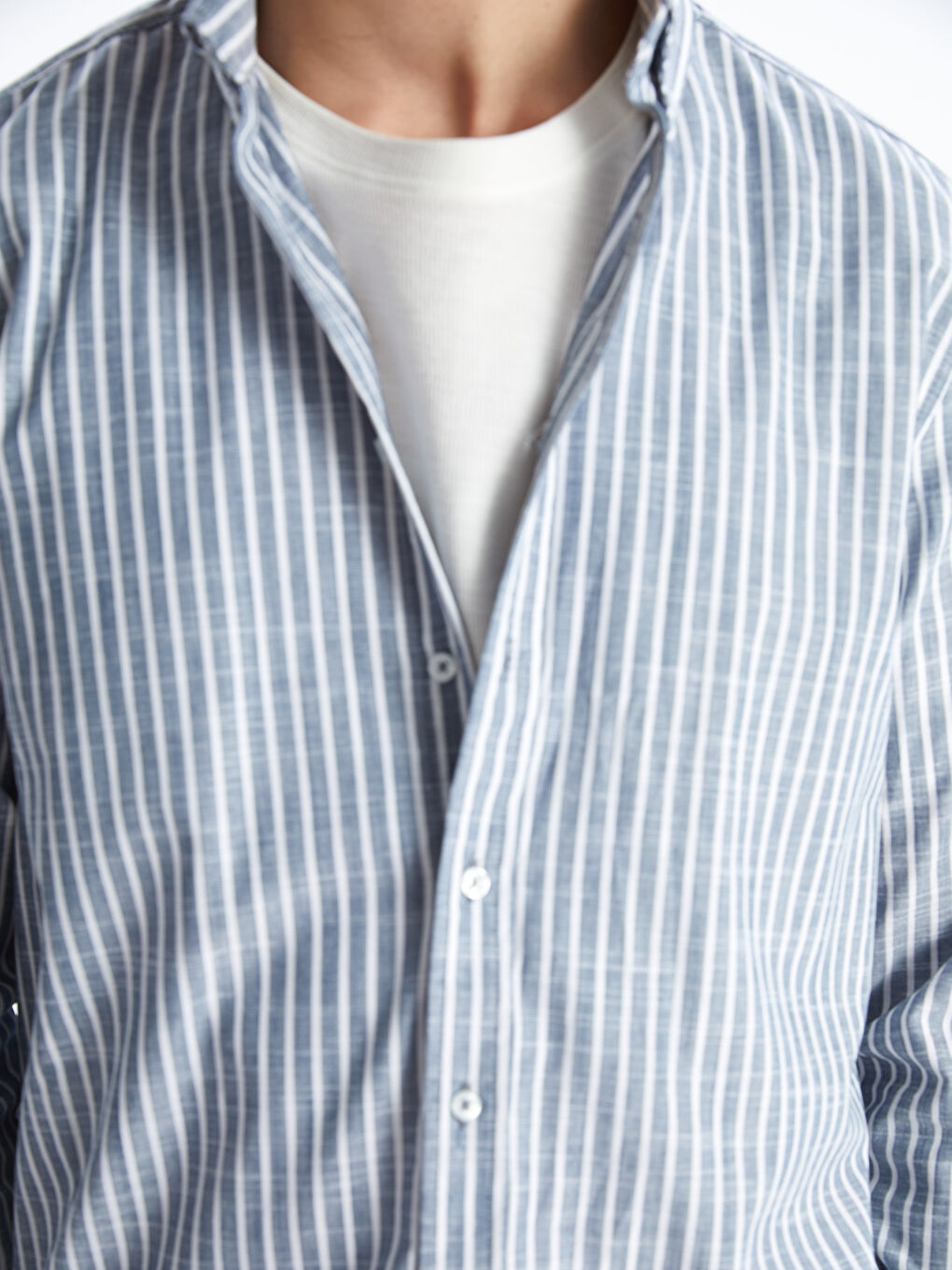 Slim Fit Long Sleeve Striped Poplin Men's Shirt -S51655Z8-LGS