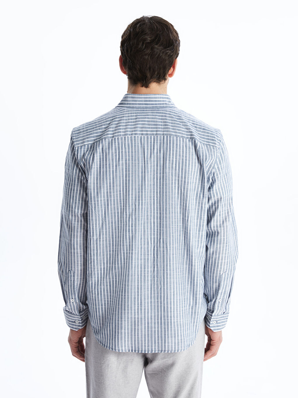 Slim Fit Long Sleeve Striped Poplin Men's Shirt -S51655Z8-LGS