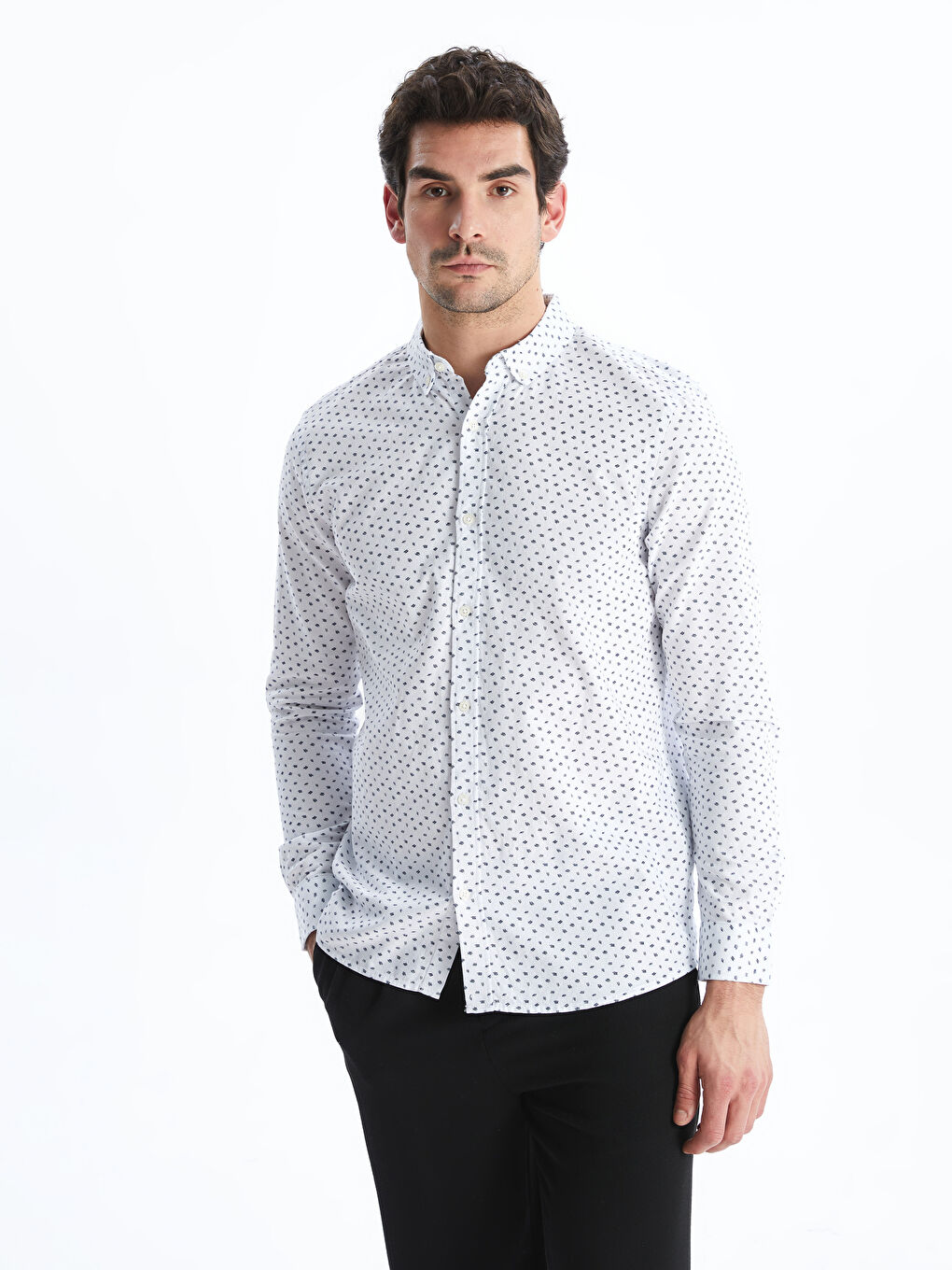 Slim Fit Long Sleeve Men's Shirt -S51657Z8-Q6K