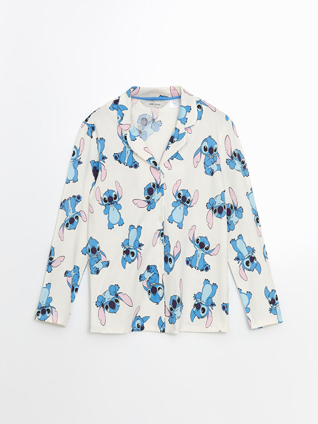 Ekru Lilo & Stitch Desenli Kadın Pijama Üst