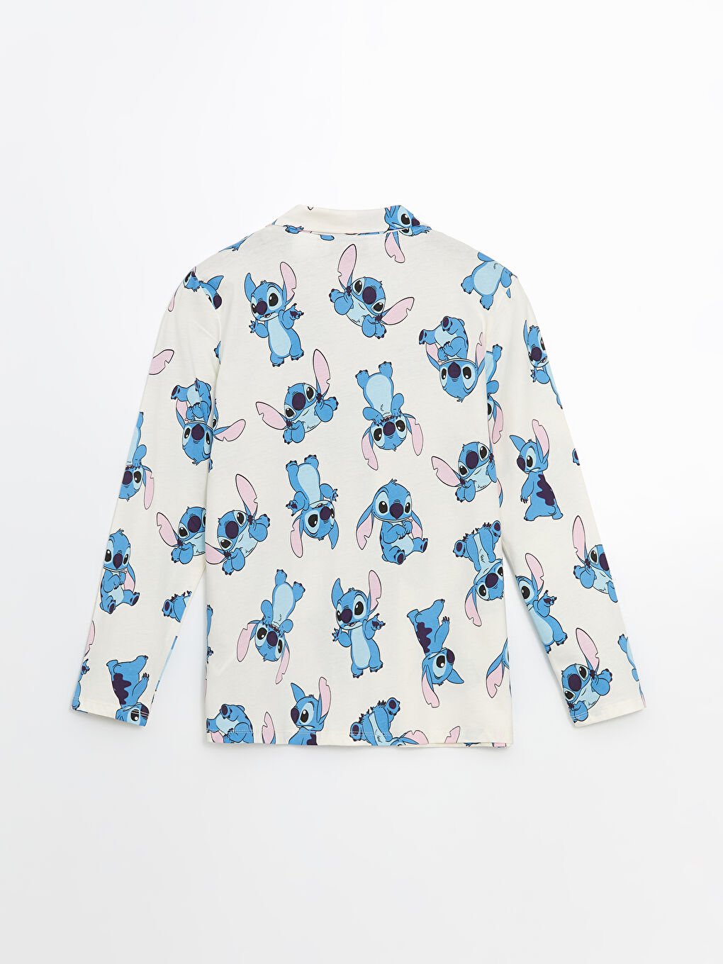 Ekru Lilo & Stitch Desenli Kadın Pijama Üst-1