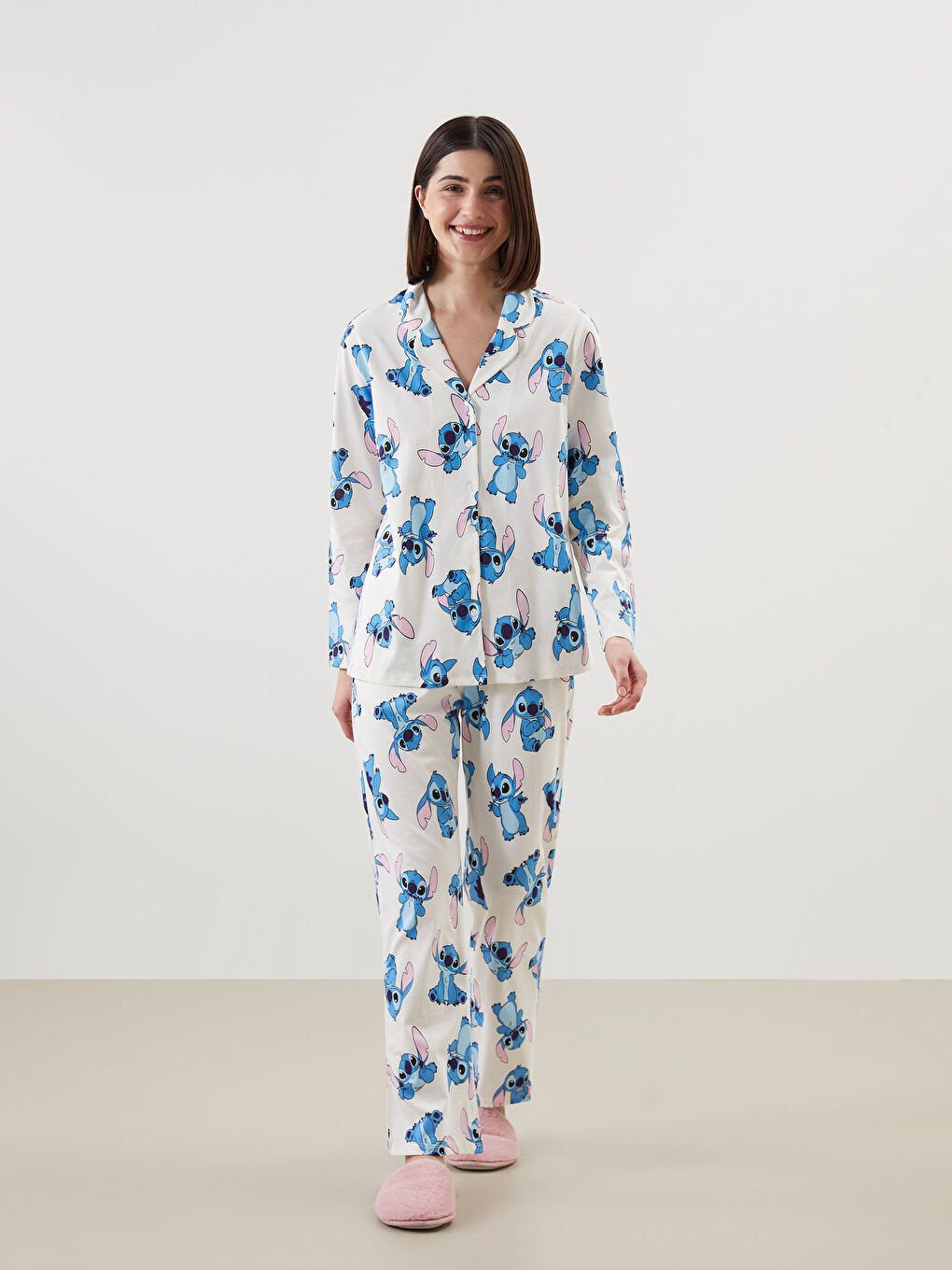 Collared Neck Stitch Printed Women's Pyjama Set -S51748Z8-LRA