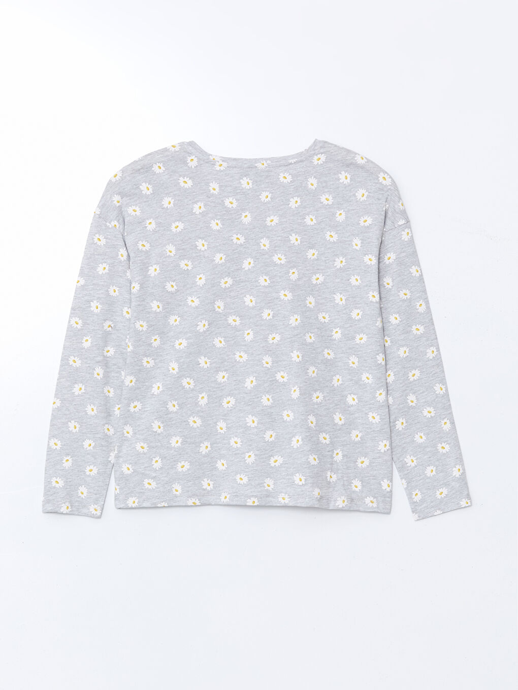 Gri Bisiklet Yaka Çiçekli Kadın Pijama Üstü-1