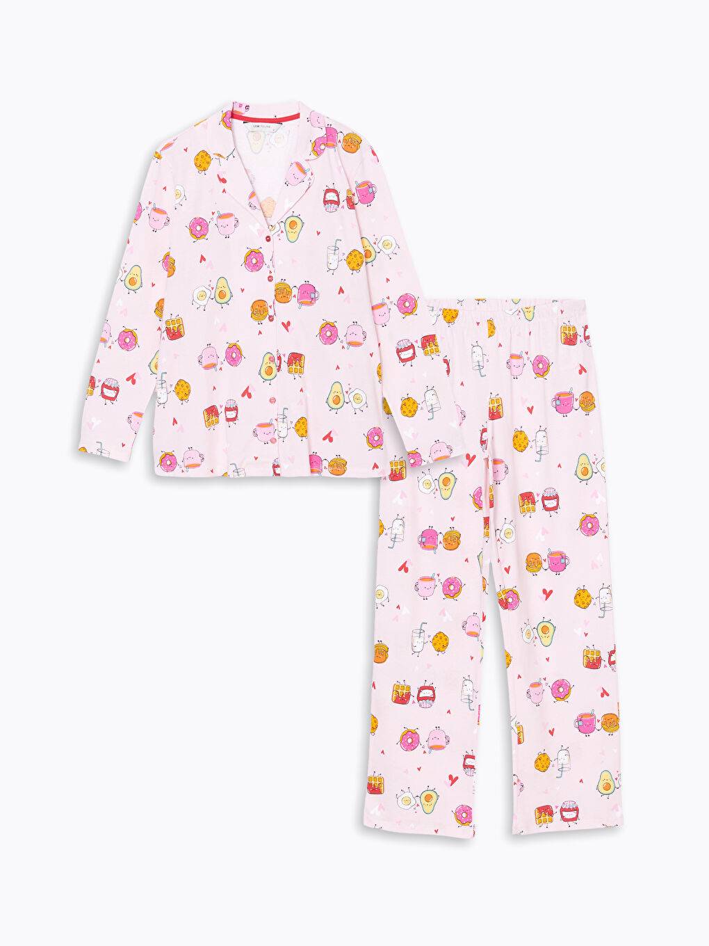 Pembe Gömlek Yaka Baskılı Kadın Pijama Takımı-4