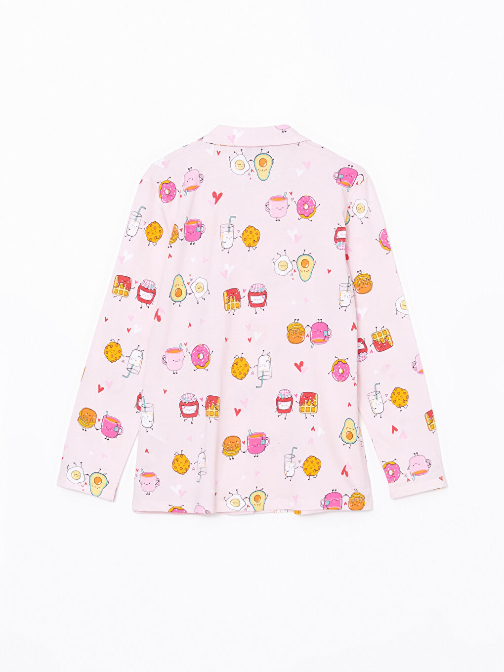 Pembe Gömlek Yaka Baskılı Kadın Pijama Takımı-6