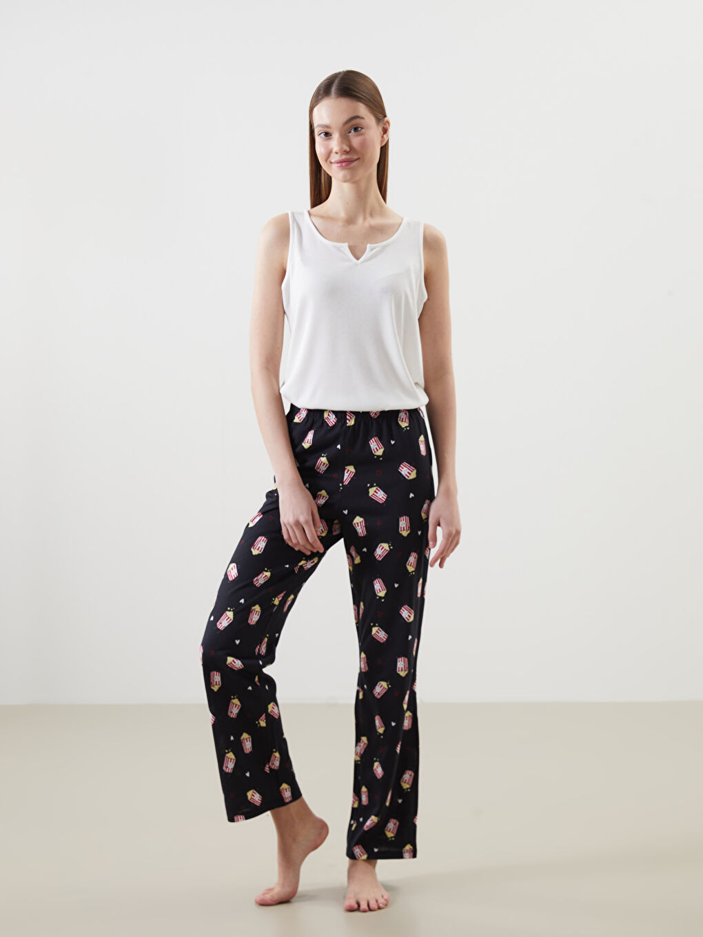 Siyah Beli Lastikli Baskılı Kadın Pijama Altı