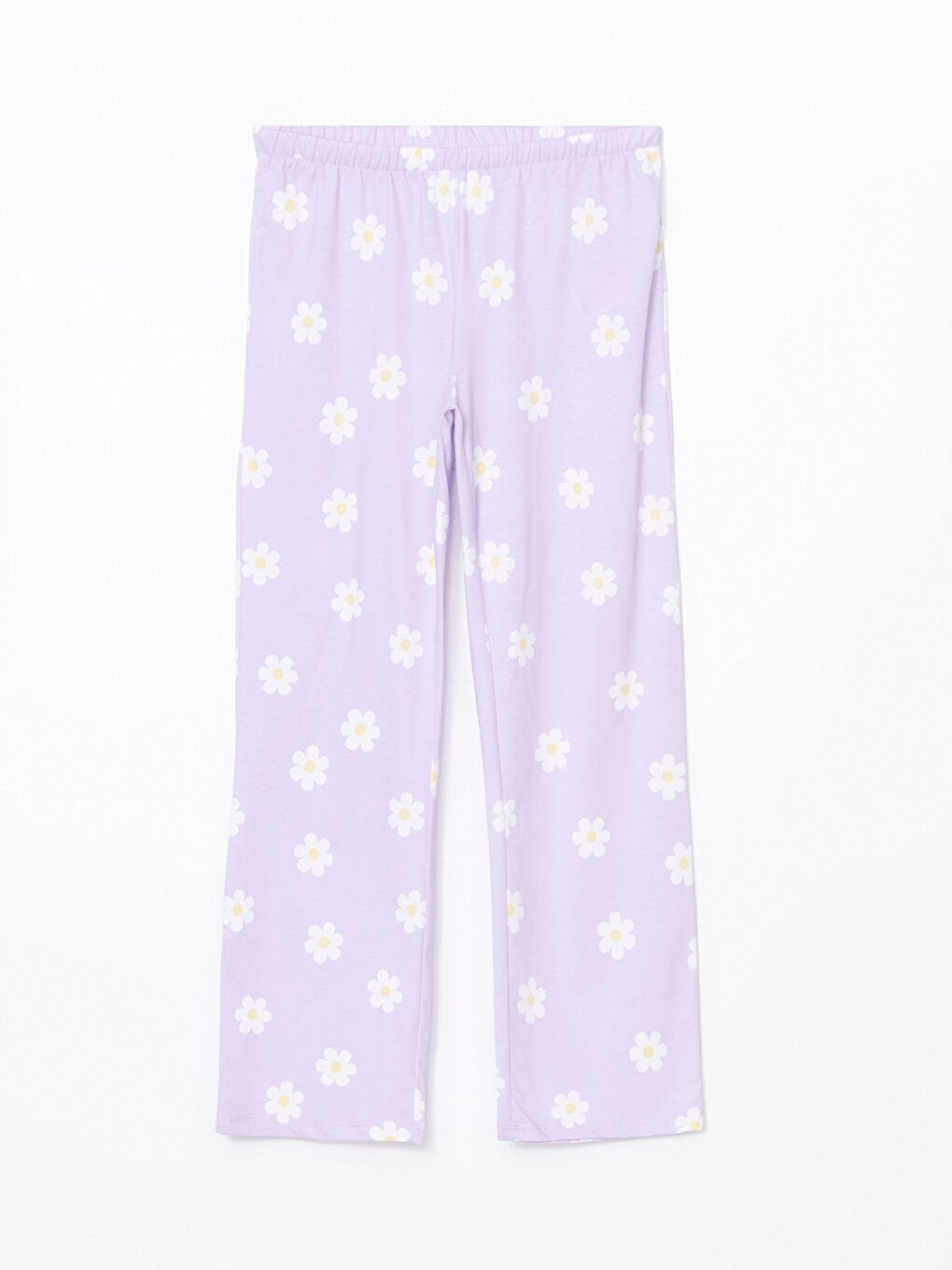 Lila Beli Lastikli Çiçekli Kadın Pijama Alt