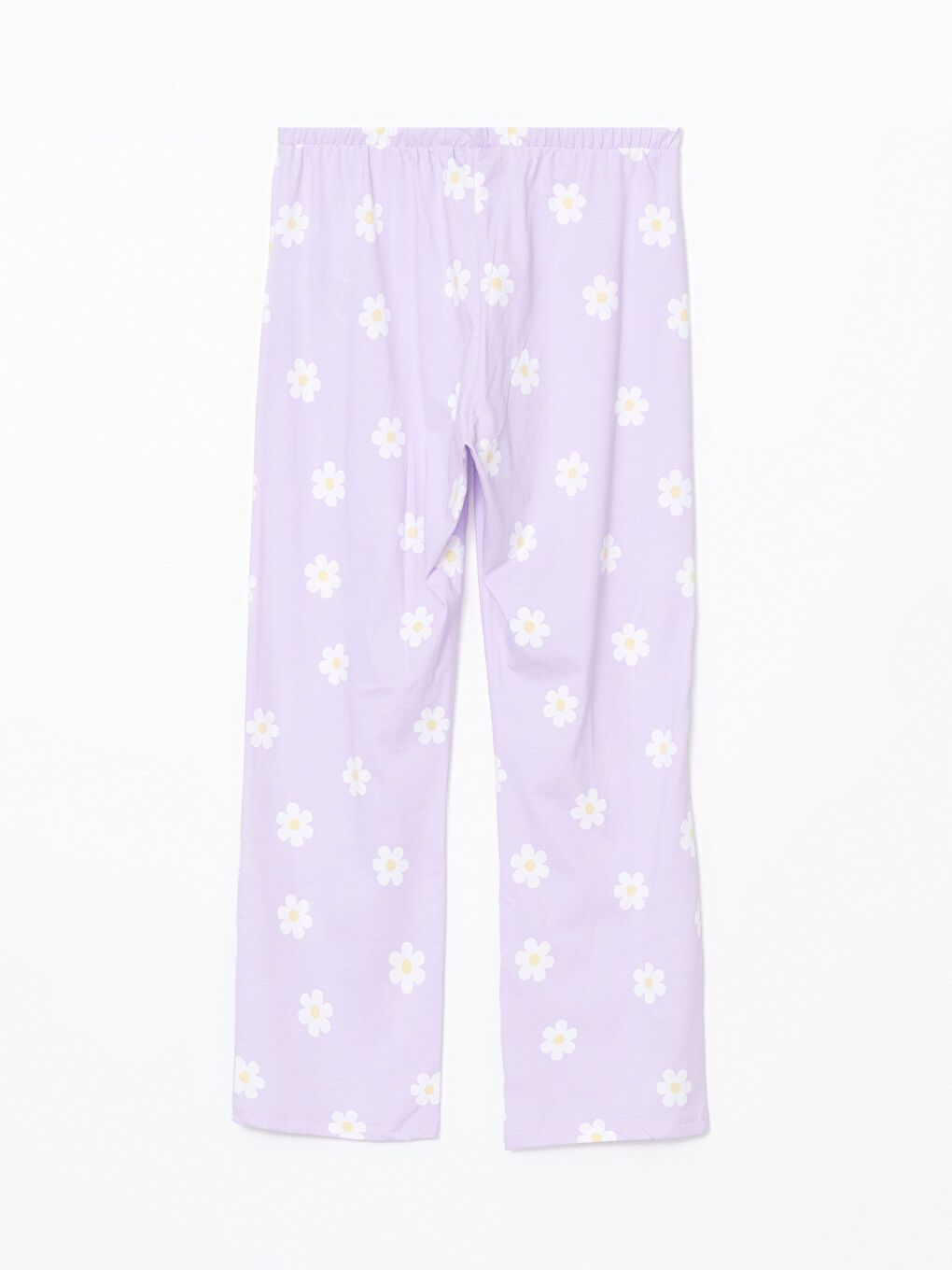 Lila Beli Lastikli Çiçekli Kadın Pijama Alt-1