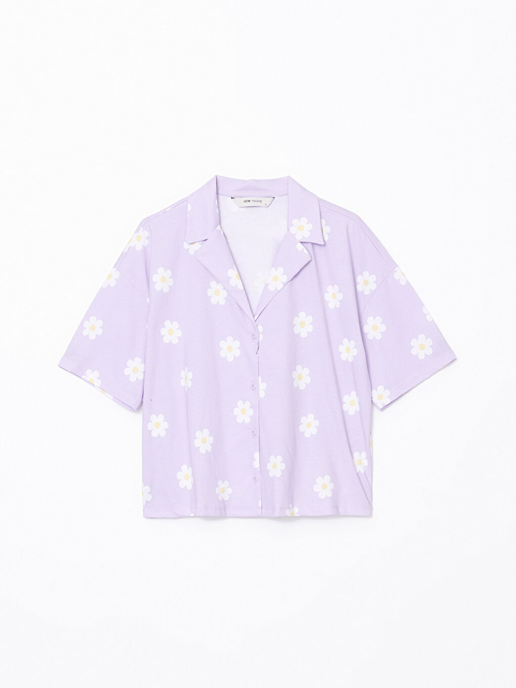 Lila Gömlek Yaka Çiçekli Kadın Pijama Üstü