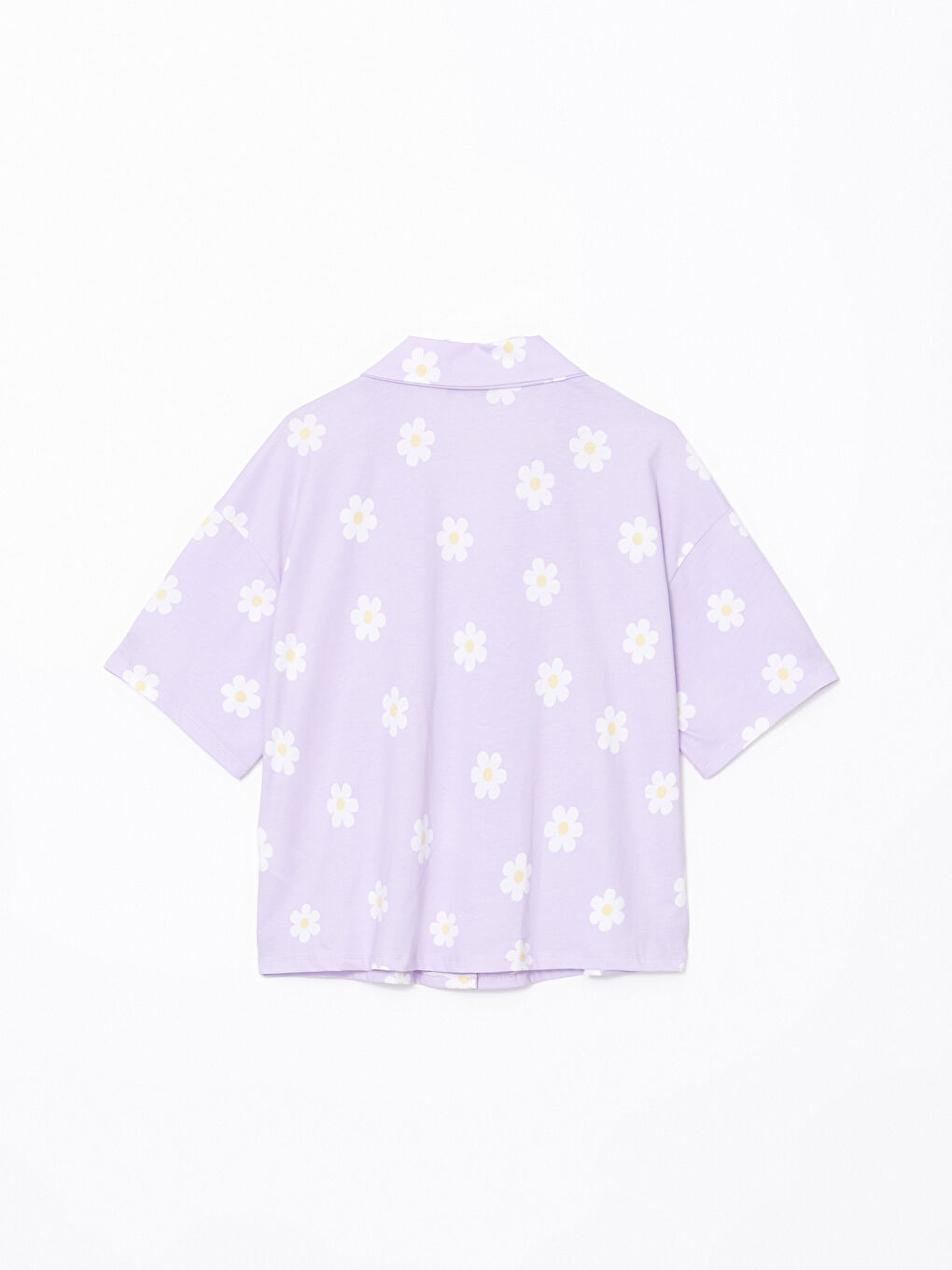 Lila Gömlek Yaka Çiçekli Kadın Pijama Üstü-1