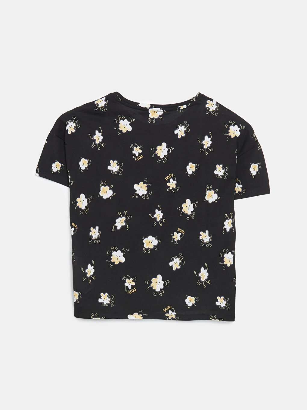 Siyah Bisiklet Yaka Desenli Kadın Pijama Üstü-1