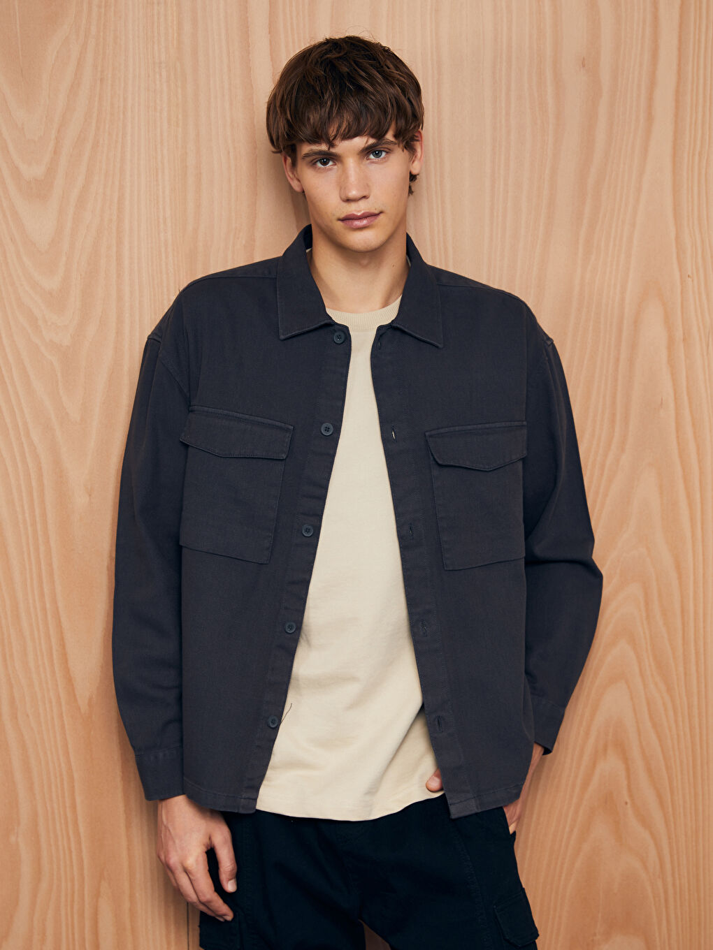 Relaxed Fit Gabardine Pocket Men's Shirt -S51841Z8-SEH