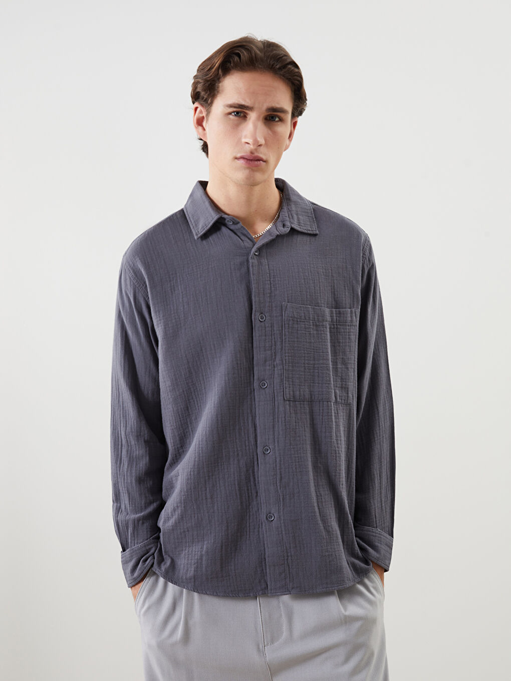 XSIDE Gri Regular Fit Uzun Kollu Erkek Gömlek