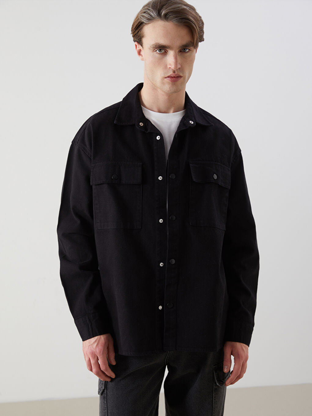 Relaxed Fit Gabardine Men's Shirt Jacket -S51860Z8-RQL