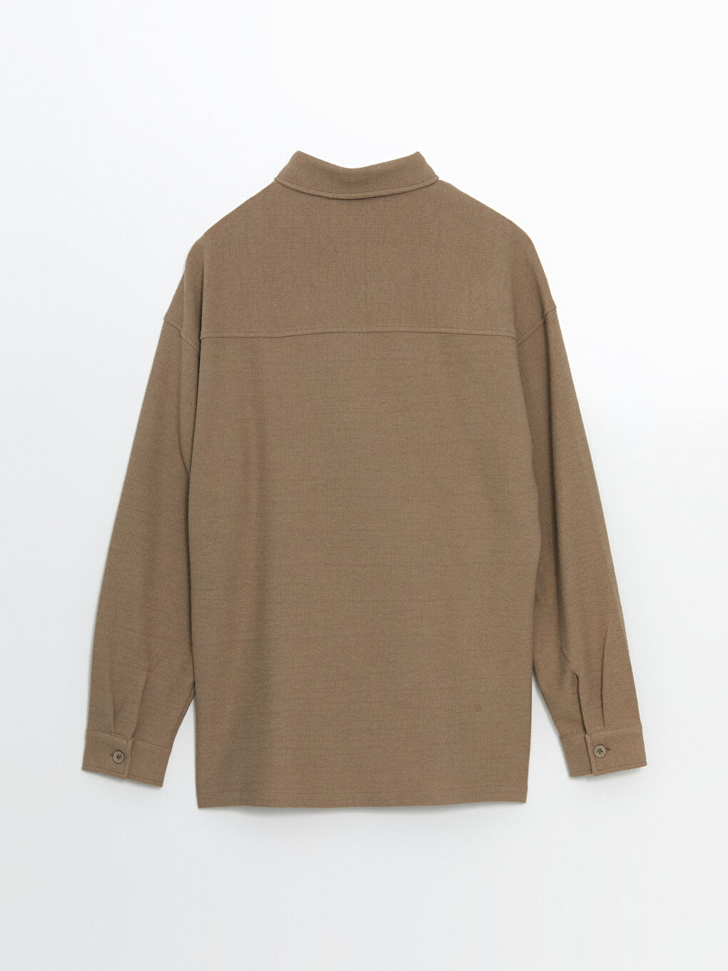 Kahverengi Rahat Kalıp Uzun Kollu Gabardin Erkek Gömlek-4