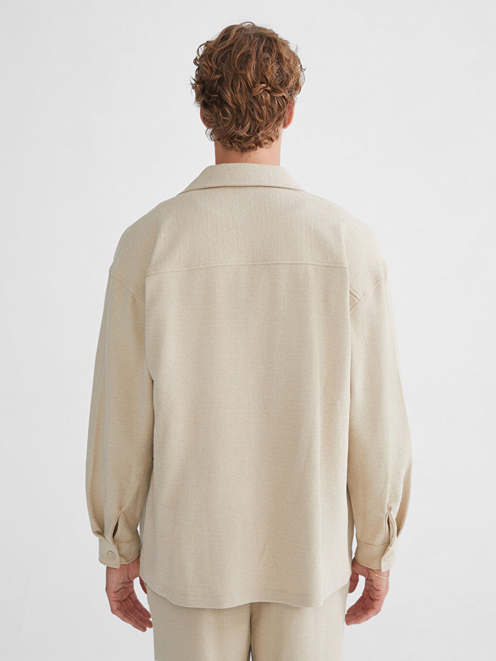 Bej Rahat Kalıp Uzun Kollu Gabardin Erkek Gömlek-4
