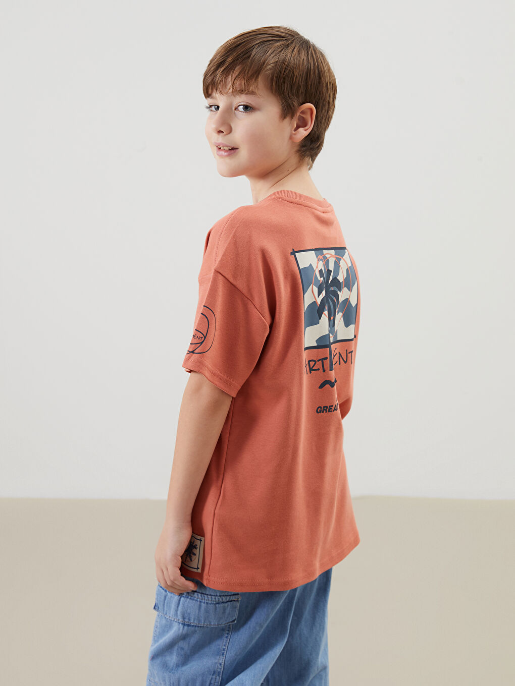 Turuncu Bisiklet Yaka Erkek Çocuk Tişört-1