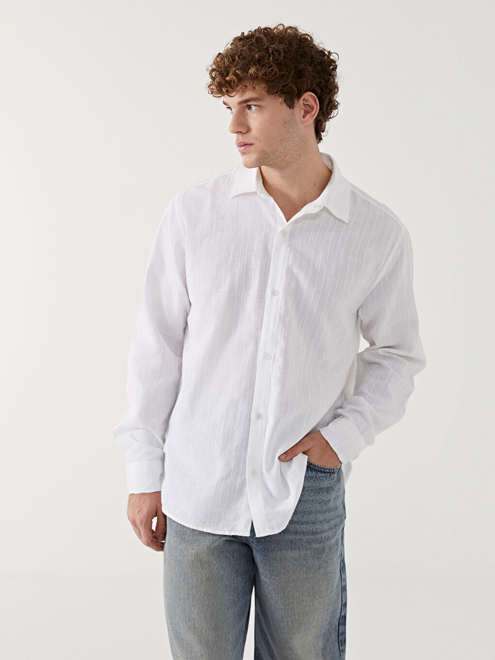 Regular Fit Long Sleeve Dobby Weave Men's Shirt -S51905Z8-Q6K