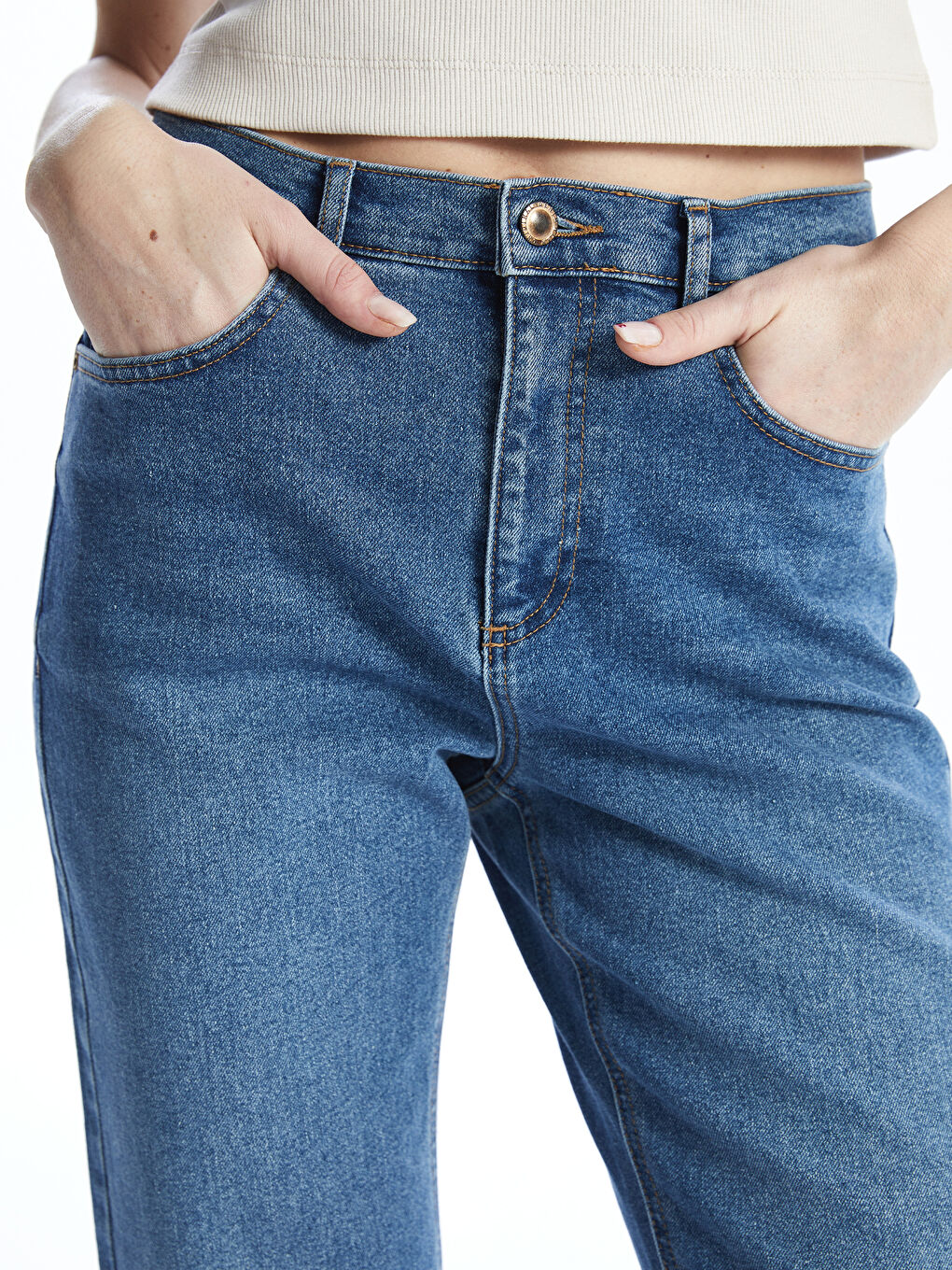 Straight Fit Women's Denim Trousers -S51952Z8-507