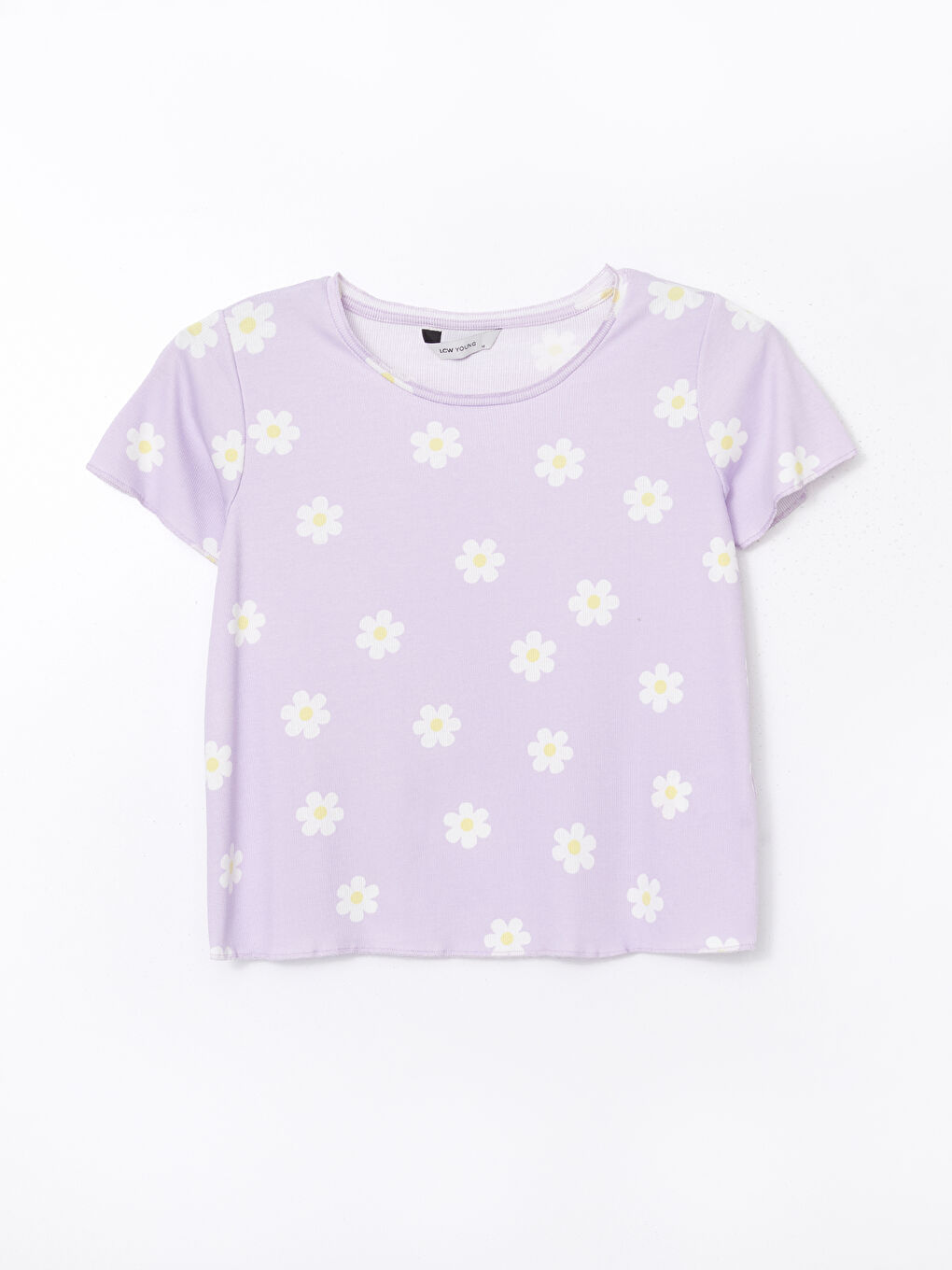 Lila Bisiklet Yaka Çiçekli Kadın Pijama Üstü-4