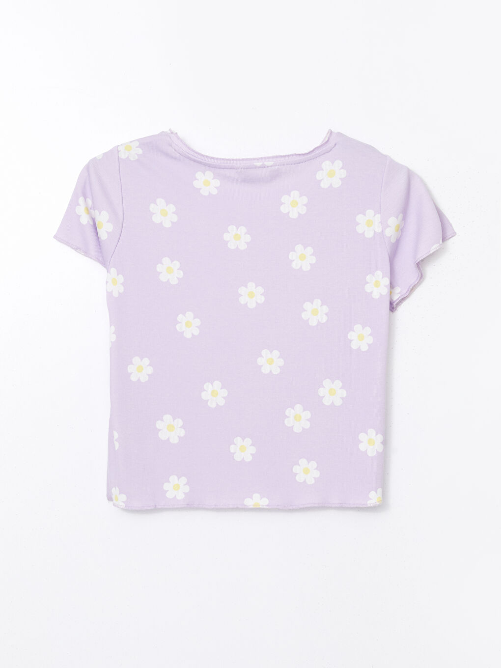 Lila Bisiklet Yaka Çiçekli Kadın Pijama Üstü-5