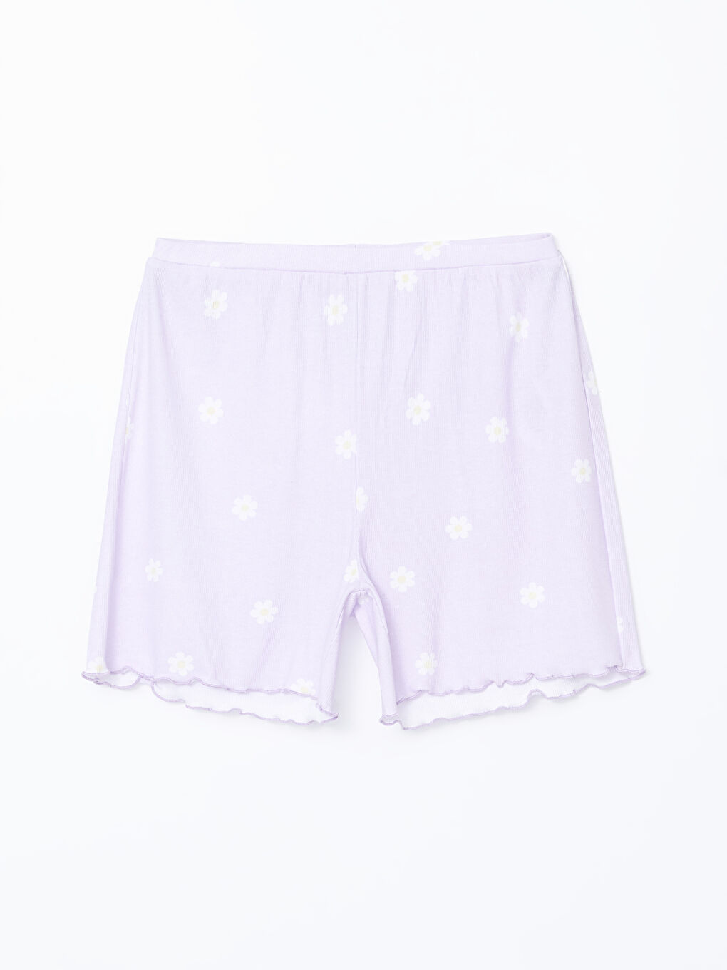 Lila Beli Lastikli Puantiyeli Kadın Şort Pijama Altı