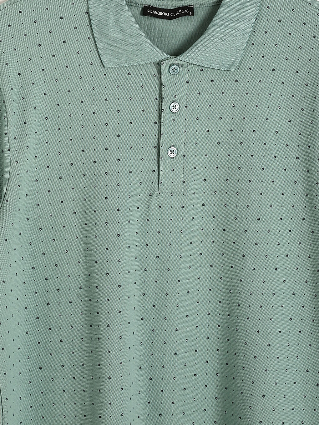 Polo Neck Short Sleeve Patterned Pique Men's T-Shirt-3