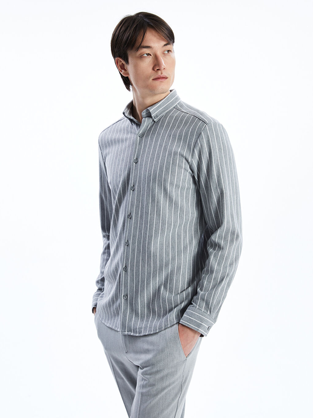 SOUTHBLUE Slim Fit Long Sleeve Striped Men's Shirt -W4I311Z8-LFY