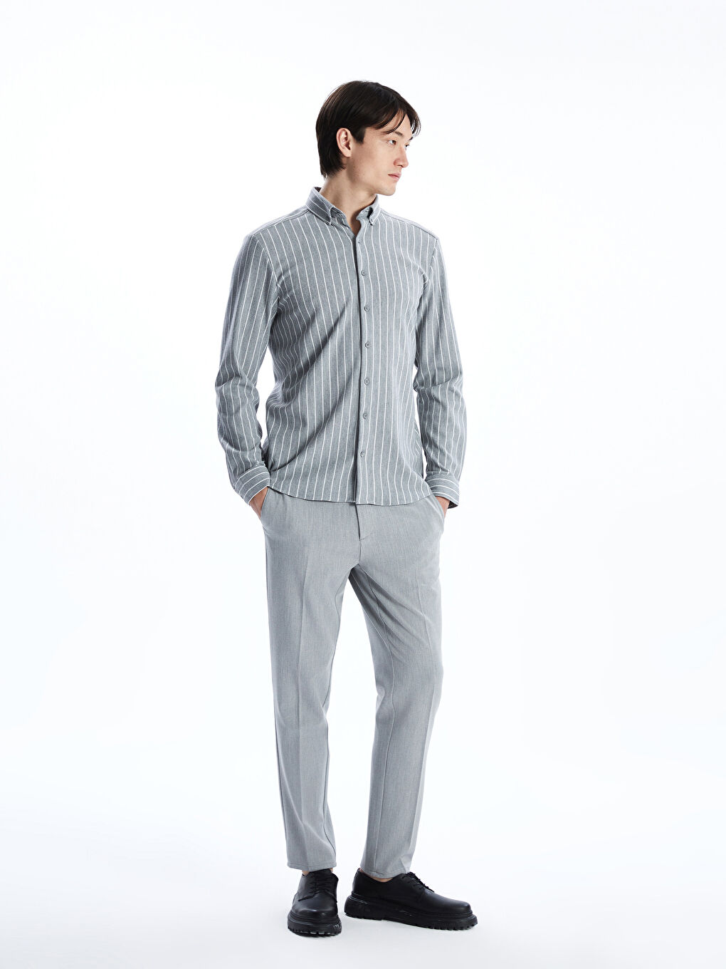 SOUTHBLUE Slim Fit Long Sleeve Striped Men's Shirt -W4I311Z8-LFY