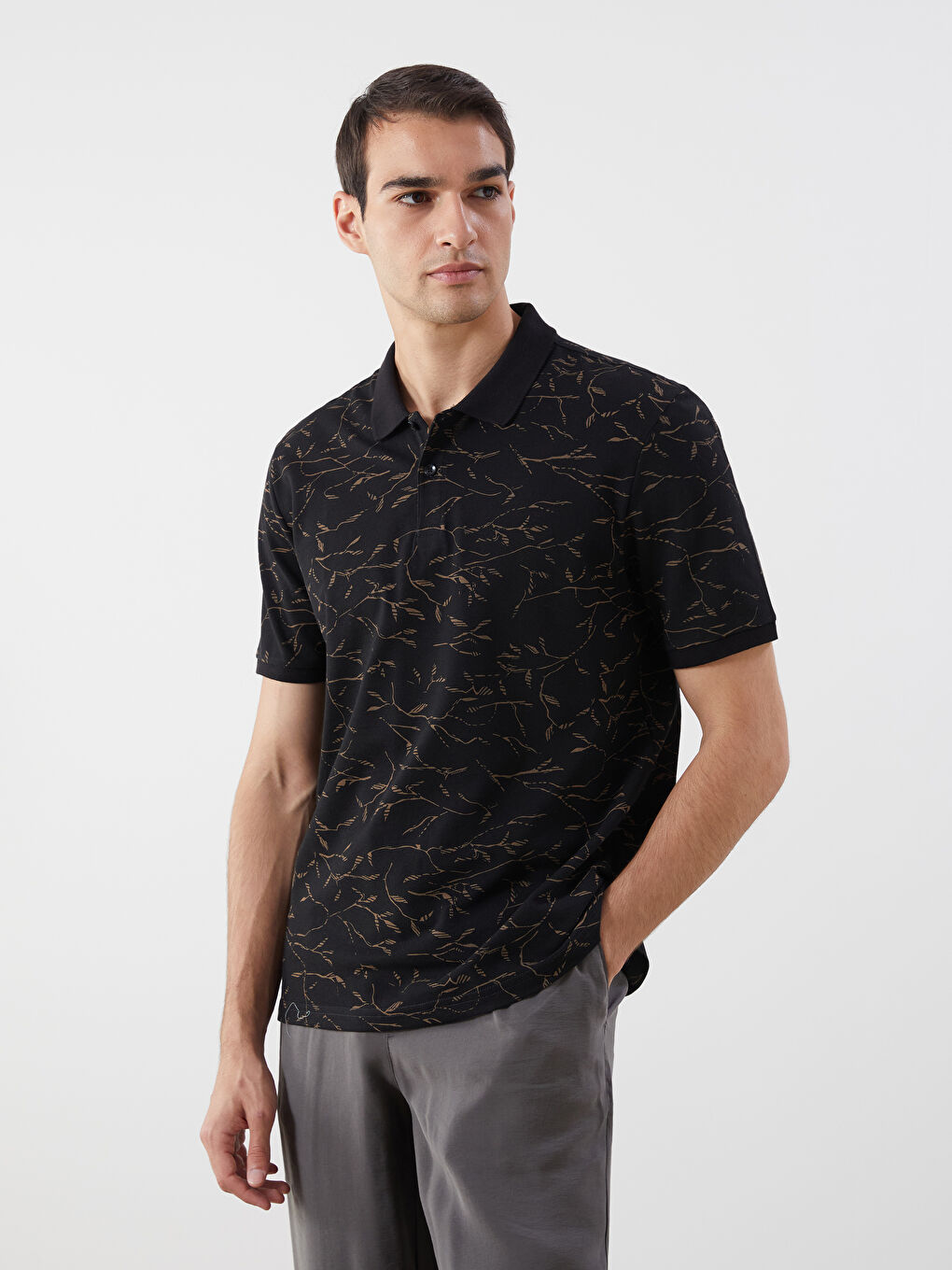 Polo Neck Patterned Pique Men's T-Shirt