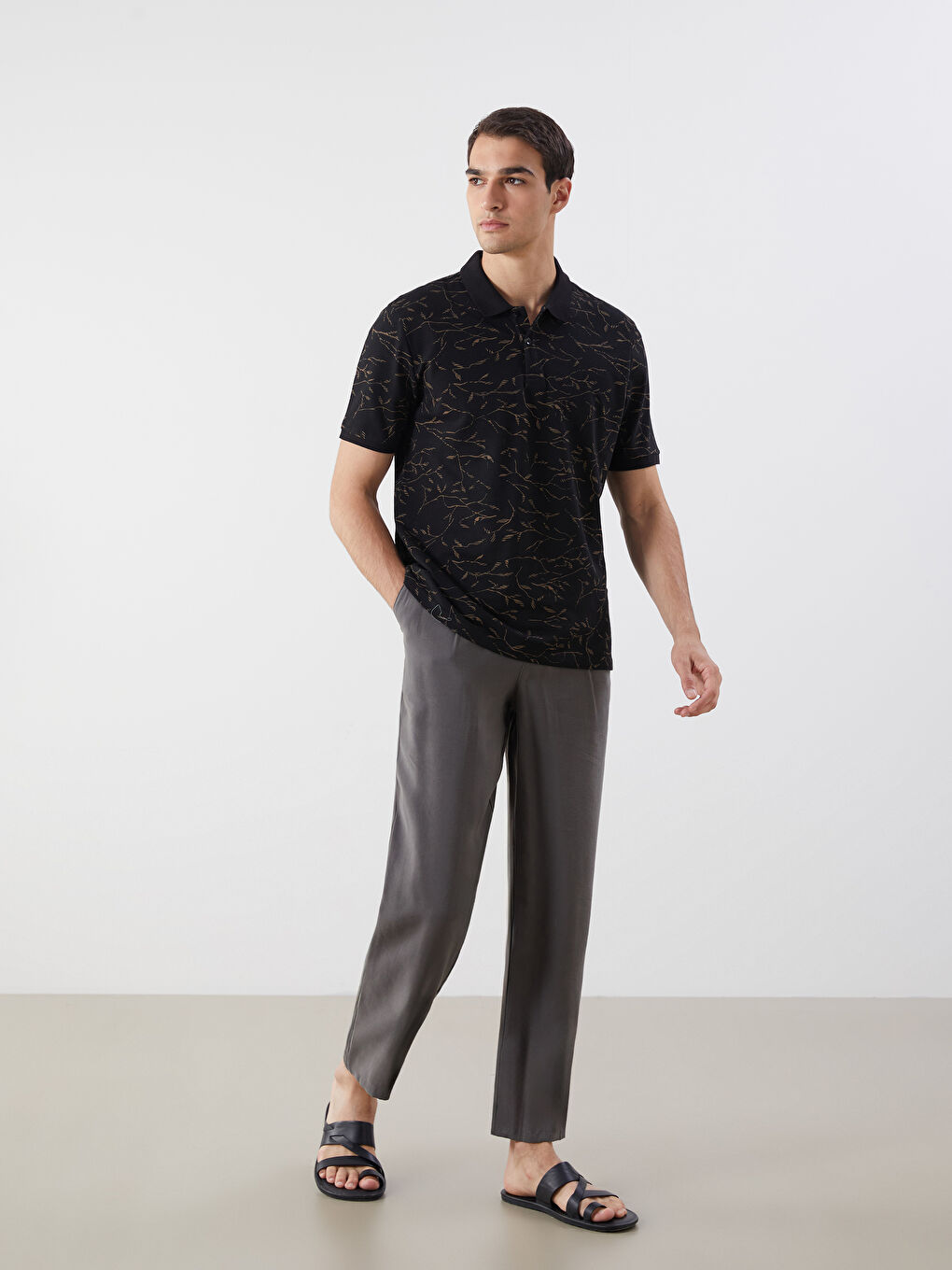 Polo Neck Patterned Pique Men's T-Shirt-1