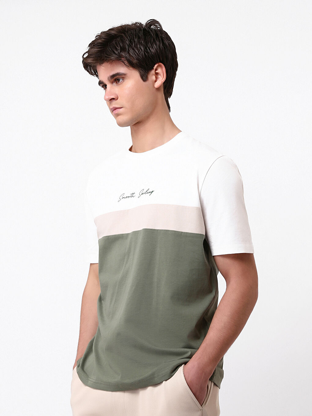 Crew Neck Short Sleeve Color Block Men's T-Shirt-3