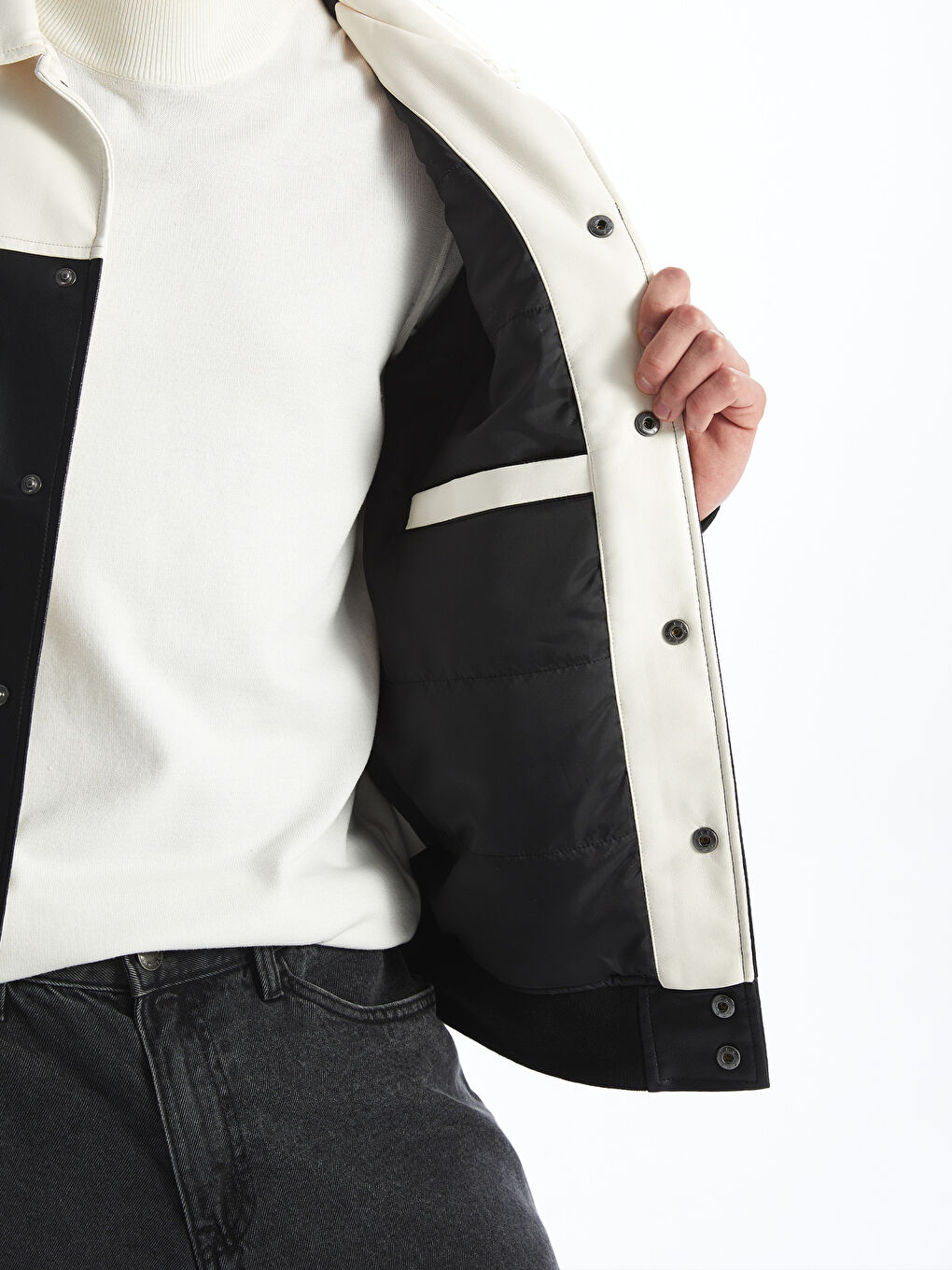 Standard Fit Collared Neck Men's Leather Look Coat -S52138Z8-CVL