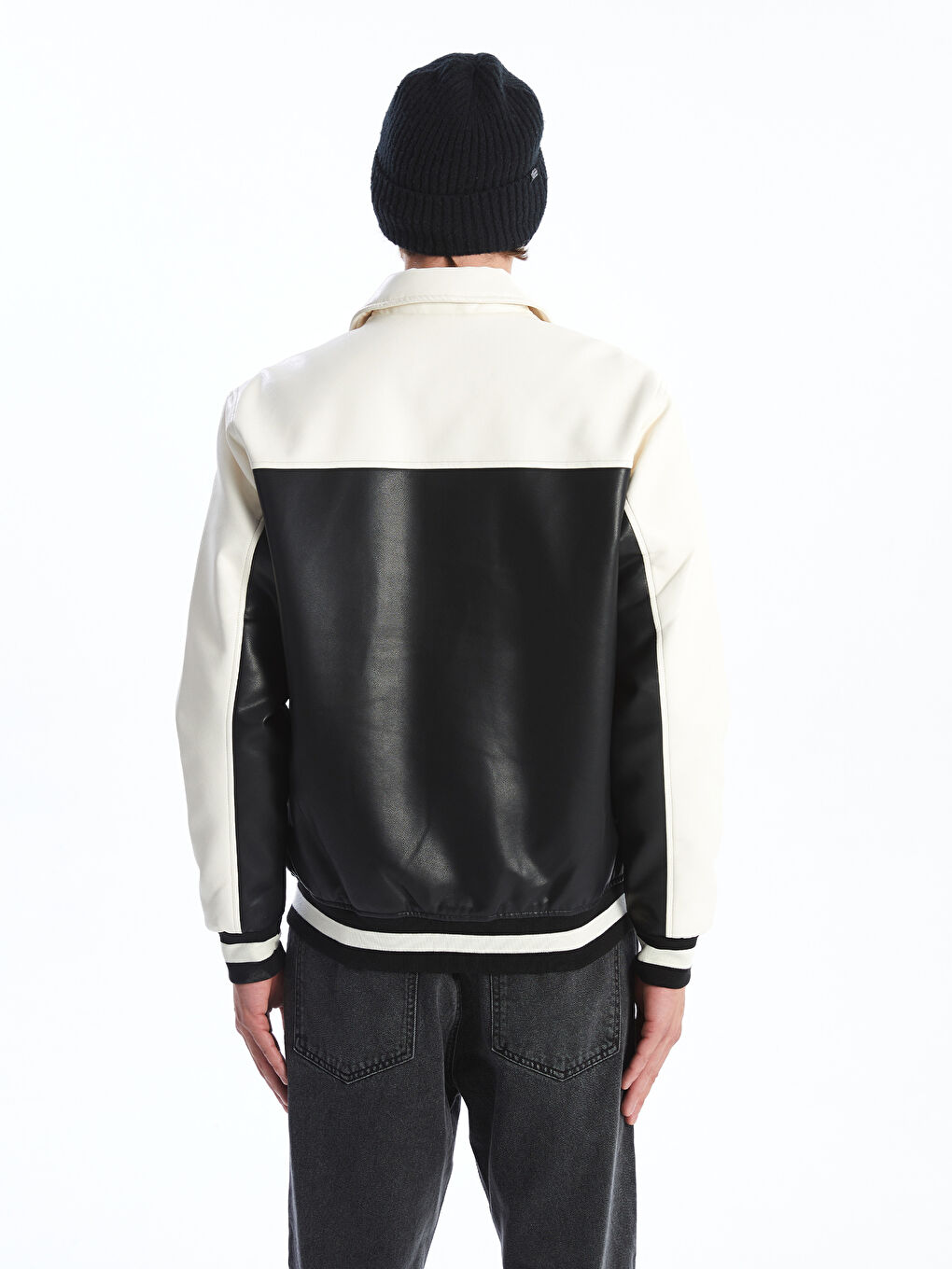 Standard Fit Collared Neck Men's Leather Look Coat -S52138Z8-CVL