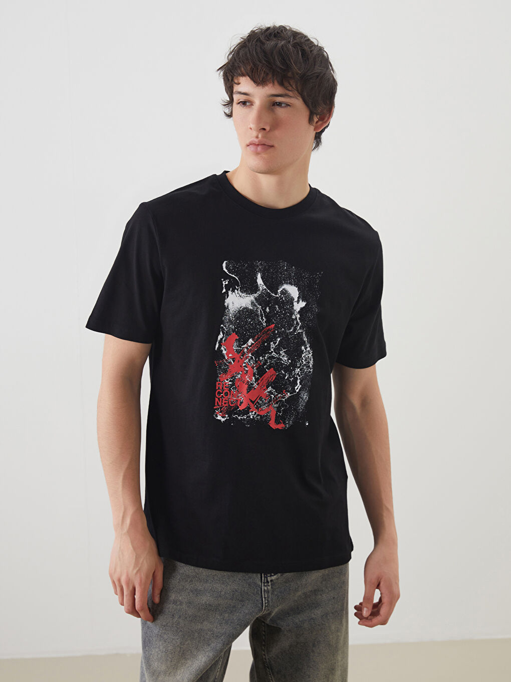 T-shirt en Jersey Imprimé à Col Rond pour Hommes