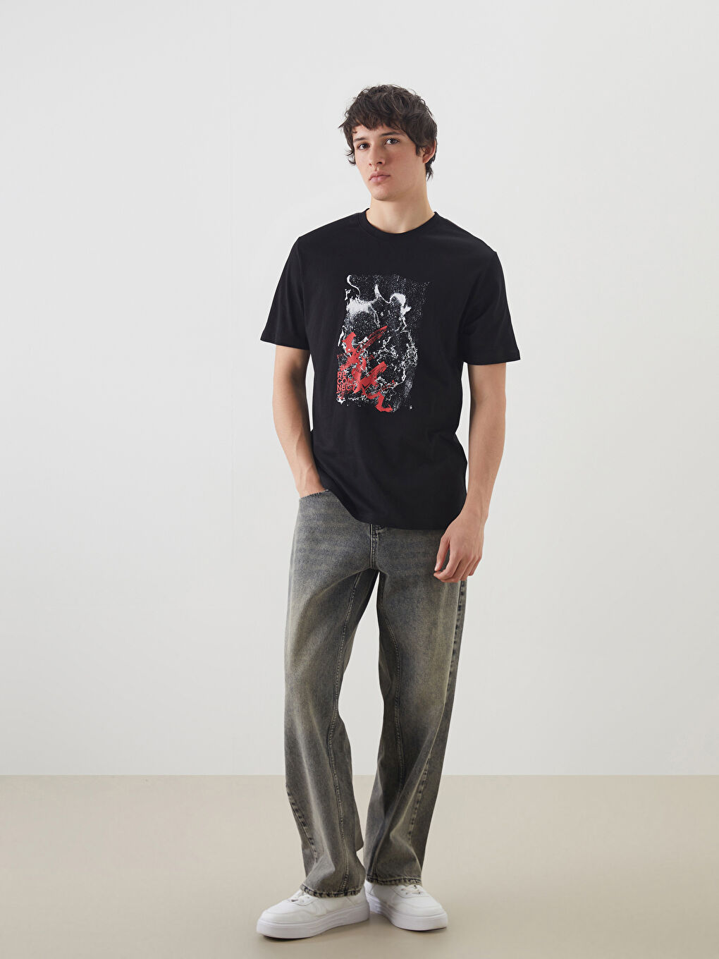 T-shirt en Jersey Imprimé à Col Rond pour Hommes-1