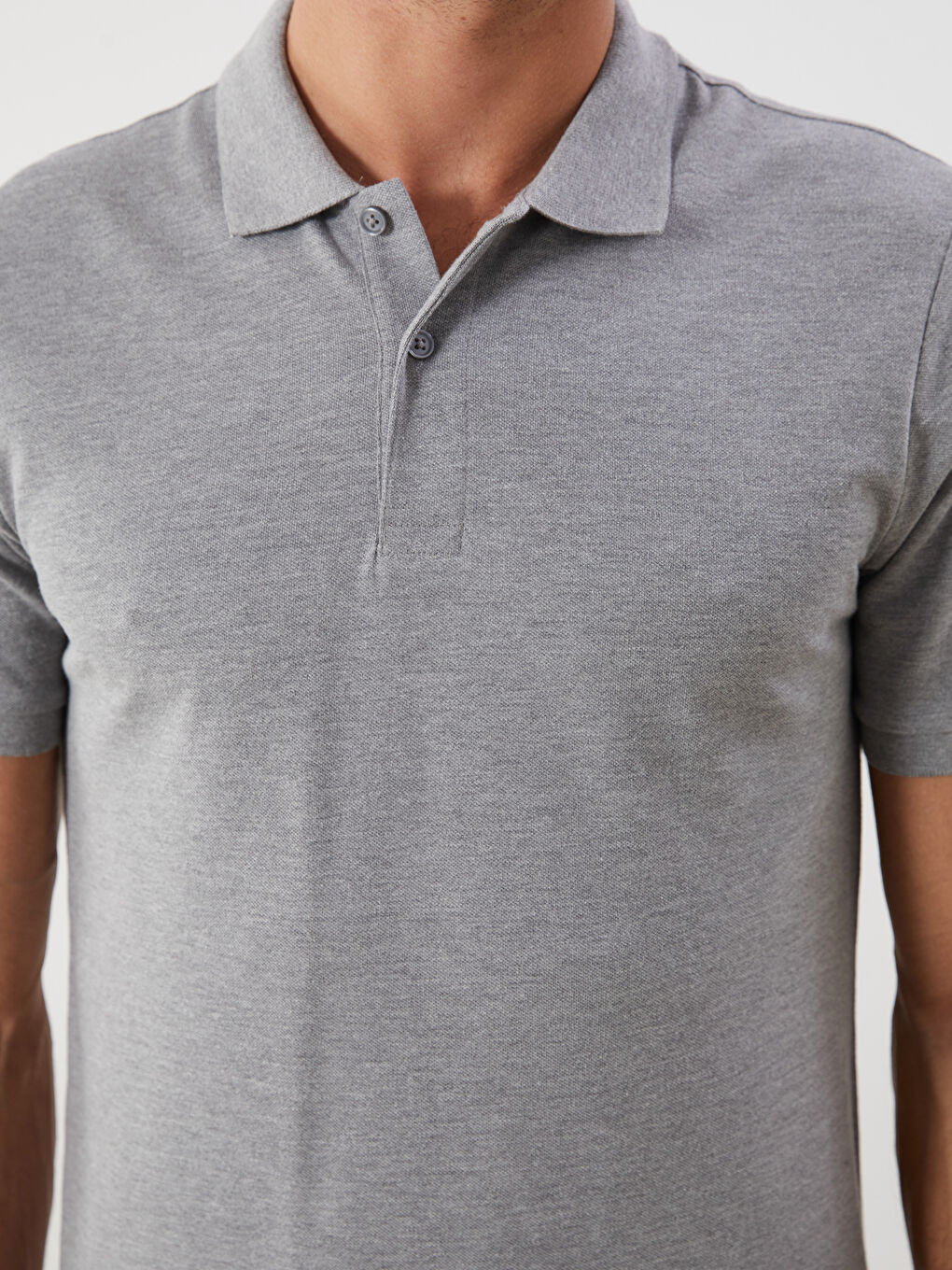 Gri Polo Yaka Kısa Kollu Pike Erkek Tişört-2
