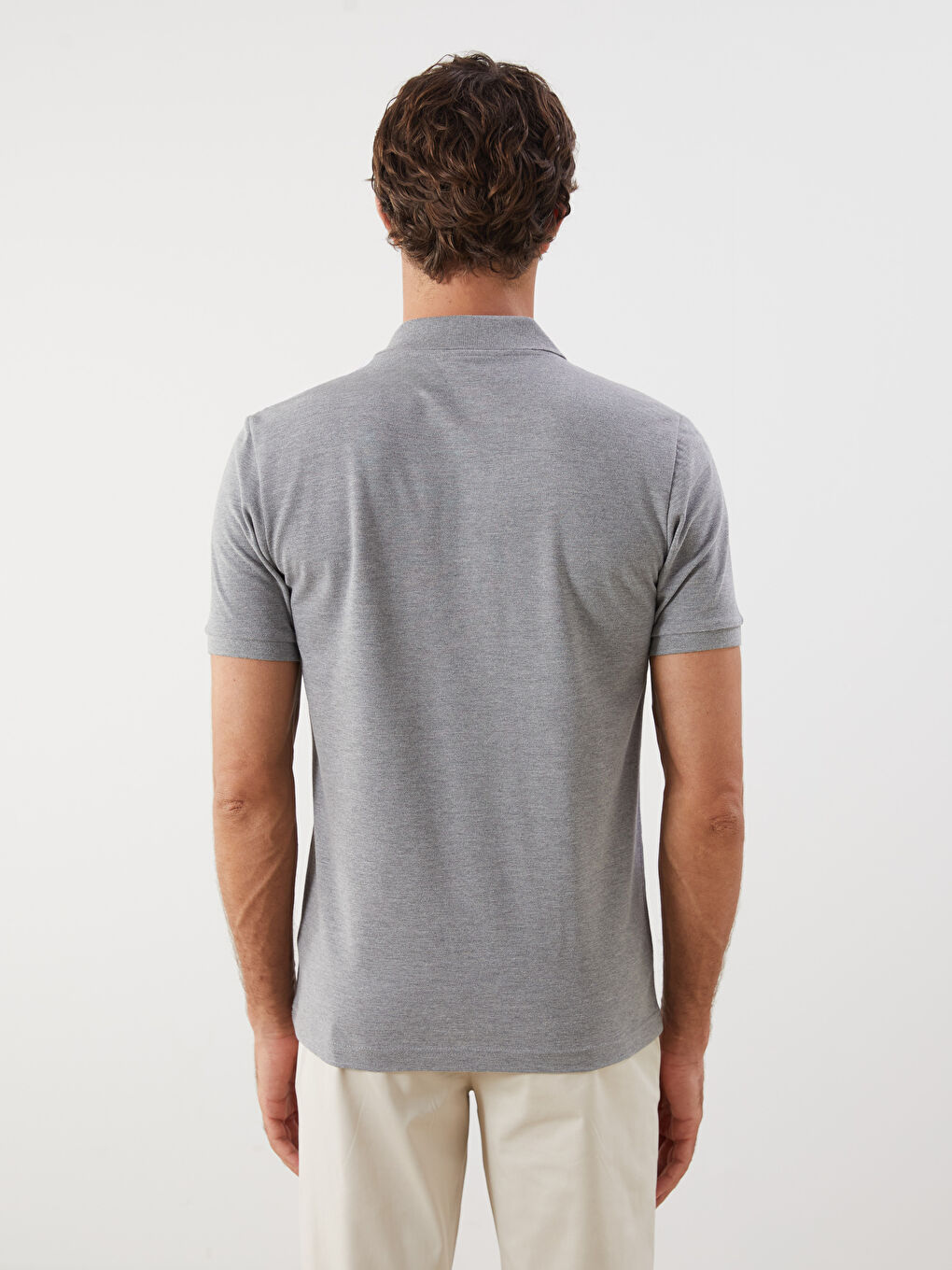 Gri Polo Yaka Kısa Kollu Pike Erkek Tişört-3